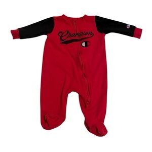 Champion Baby Boy 3m Footed Footies Pajamas Red and Black EUC